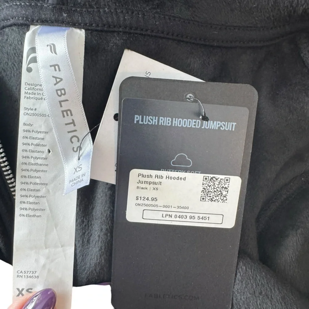 Fabletics - NWTPlush Rib Hooded Jumpsuit Zip Front Flare Leg Lounge Sz Xs